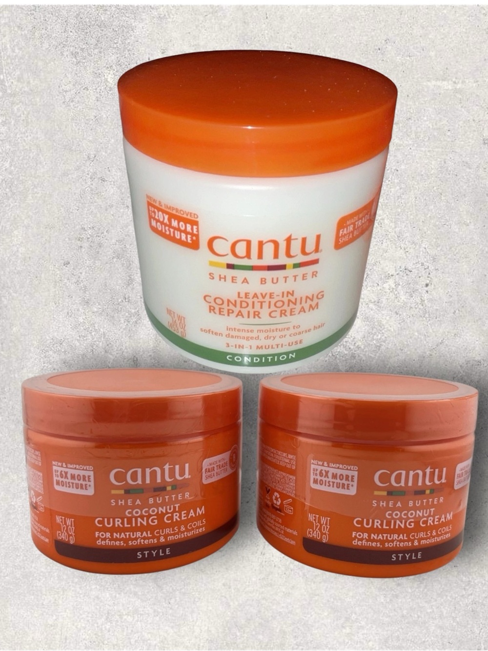 2 Cantu Coconut Curling Cream & 1 Cantu Leave in Conditioner , 12 & 16 oz BUNDLE